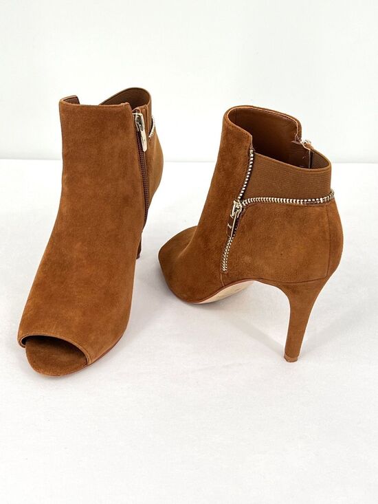 Marc Fisher Shoes - Marc Fisher Serenity Cognac Suede Peep Toe Stiletto Heel Ankle Booties Size 7M